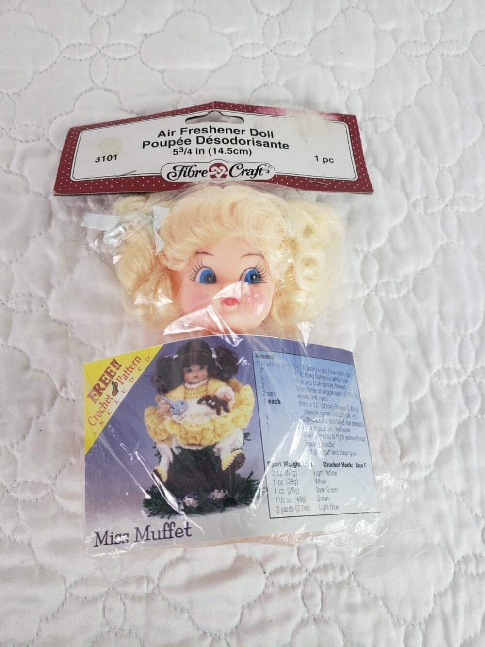 Fibre Craft Air Freshener Doll Miss Muffet Blonde Hair Blue Eyes #3101- 5 3/4"